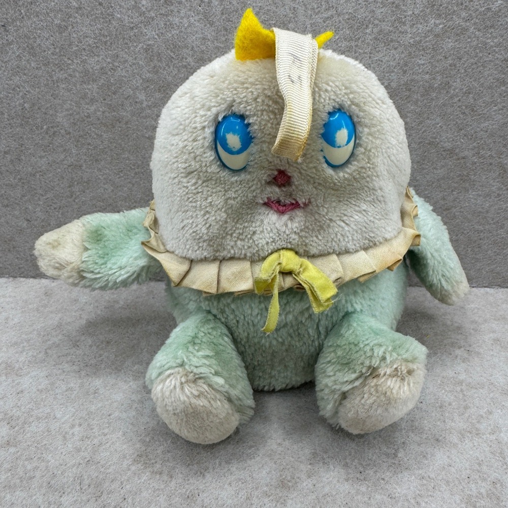 Eden‎ Toys VTG Musical Wind Up Plush 5.5in Green White Retro Nursery Toy 70s 80s